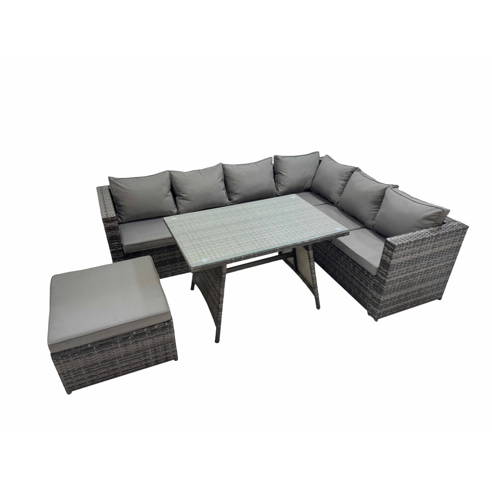 Fimous Patio Furniture Sets With Dining Table Big Stool Dark Mixed Grey