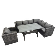 Fimous 7 Seater Patio Dining Corner Sofa Sets with Chair Dark Grey Mixed