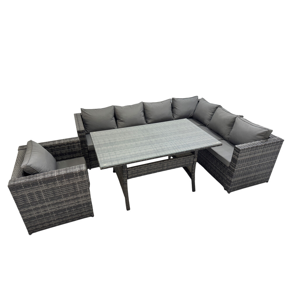 B&Q - Rattan Garden Furniture Set Outdoor 7 Seater Patio Dining Corner Sofa Sets With Dining Table Chair Dark Grey Mixed - Image 2