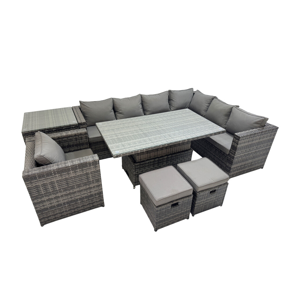 Fimous 9 Seater Rattan Corner Sofa Sets With Chair Side Table 2 Small Stools