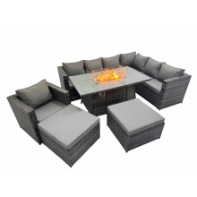 Fimous Garden Rattan Furniture Set 9 Seater with 2 Big Stools Dark Grey