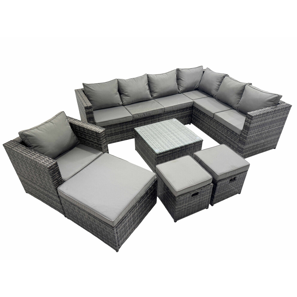 B&Q - Outdoor Pe Rattan Garden Furniture Sofa Set With Square Coffee Table Chair 3 Stools Dark Grey - Image 2