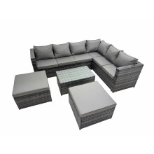 Fimous Rattan Garden Furniture Set with 2 Big Stools Dark Grey Mixed