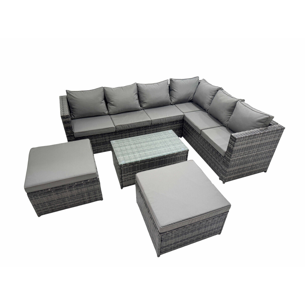 Fimous Rattan Garden Furniture Set With 2 Big Stools Dark Mixed Grey