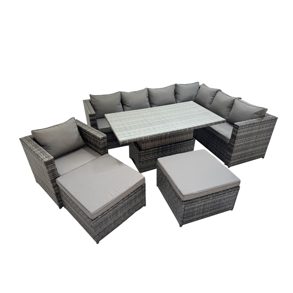 Fimous 9 Seater Rattan Corner Sofa Sets With Chair 2 Big Stools