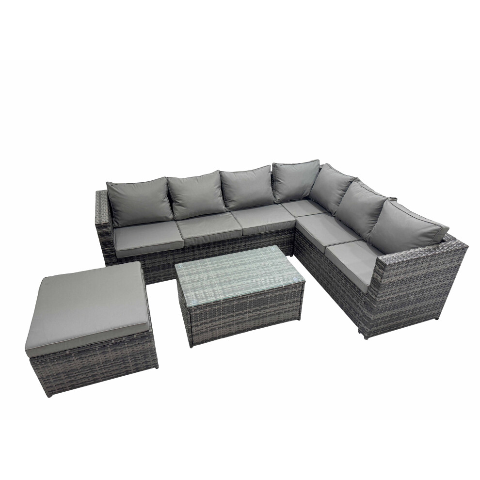 Fimous Garden Furniture Sofa Set with Oblong Coffee Table Big Stool Dark Grey