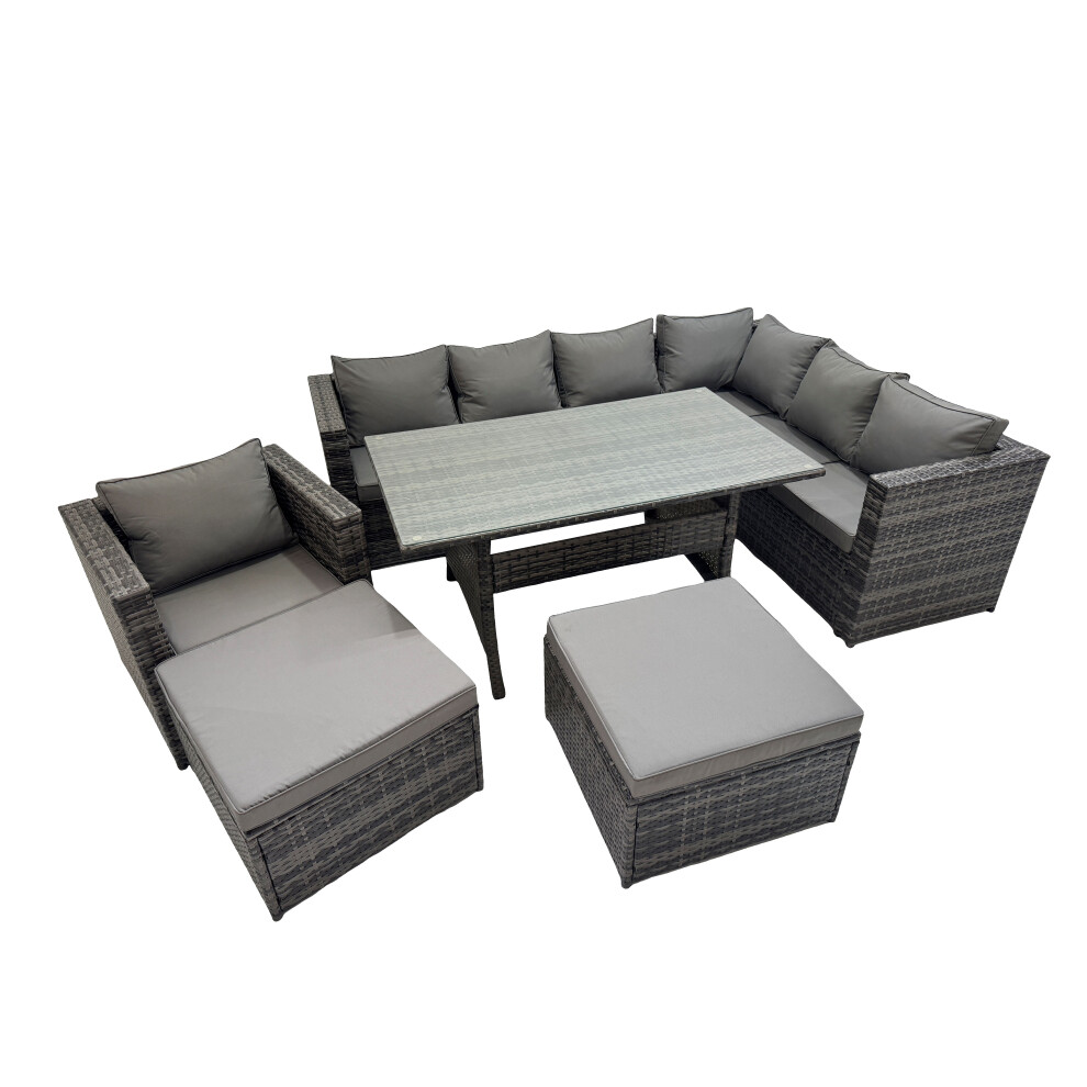 Fimous 9 Seater Patio Dining Corner Sofa Sets With Chair 2 Big Stools