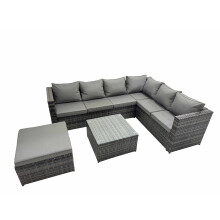 Fimous Garden Furniture Sofa Set withBig Stool Dark Grey