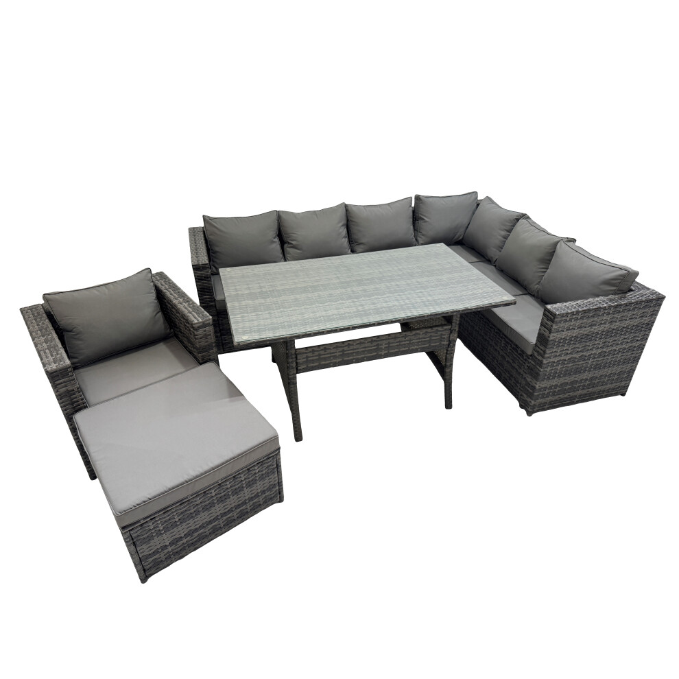 Fimous 8 Seater Patio Dining Corner Sofa Sets With Chair Big Stool