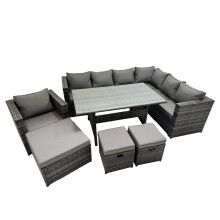 Fimous 10 Seater Patio Dining Corner Sofa Sets with Chair Big Stool