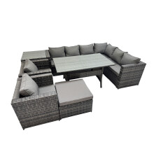 Fimous 9 Seater Patio Dining Corner Sofa Sets with 2 Chairs Big Stool