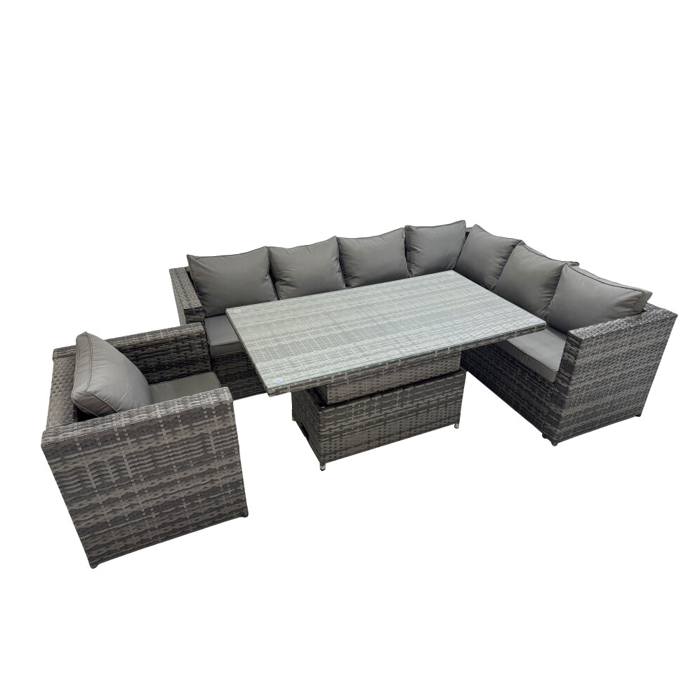 Fimous 7 Seater Rattan Corner Sofa Sets With Chair Dark Mixed Grey