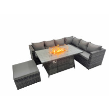 Fimous Garden Rattan Furniture Set 7 Seater with Big Stool Dark Grey