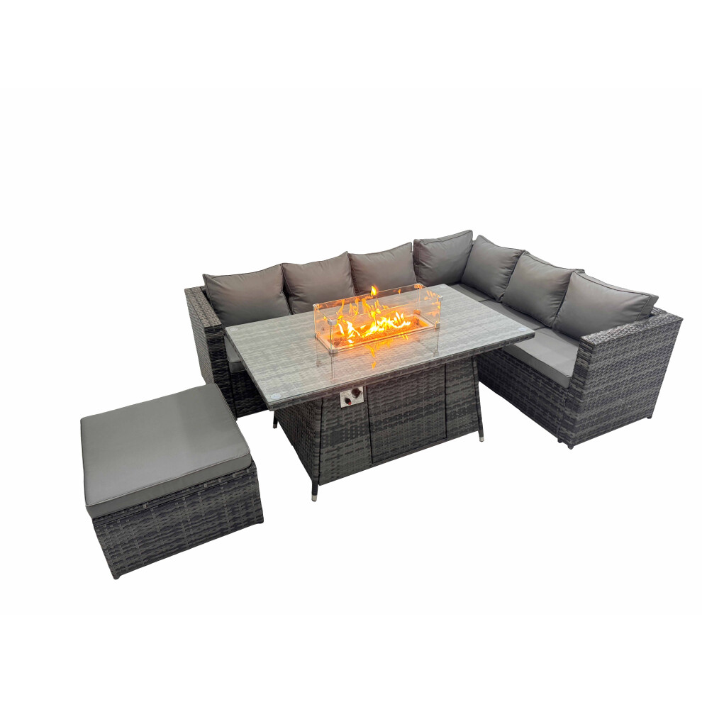 Fimous Garden Rattan Furniture Set 7 Seater With Big Stool Dark Grey