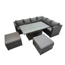 Fimous 8 Seater Rattan Corner Sofa Sets with 2 Big Footstools Dark Grey Mixed