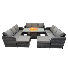 Fimous Garden Rattan 3 Seater Sofa with 2 Big Stool Dark Grey Mixed