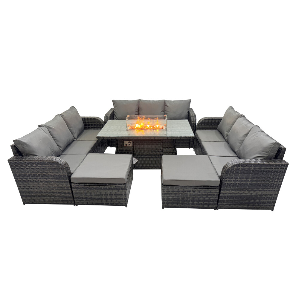 Fimous Garden Rattan 3 Seater Sofa With 2 Big Stool Dark Mixed Grey