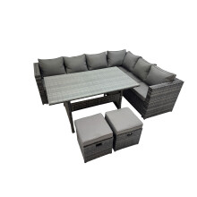 Fimous 8 Seater Patio Dining Corner Sofa Sets with 2 Small Footstools