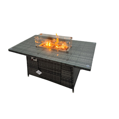 Fimous Fimous 8 Seater Outdoor Corner Sofa Gas Firepit Dining Table Set Dark Grey 2