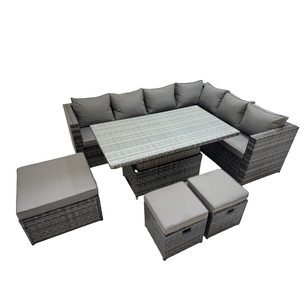 Fimous 9 Seater Rattan Corner Sofa Sets With 3 Footstools Dark Mixed Grey