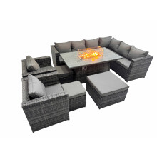 Fimous Garden Rattan Furniture Set 11 Seater with 3 Stools Dark Grey