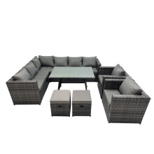 Fimous 10-seater Outdoor PE Rattan Sofa Set with with 2 Chair 2 Small Stools