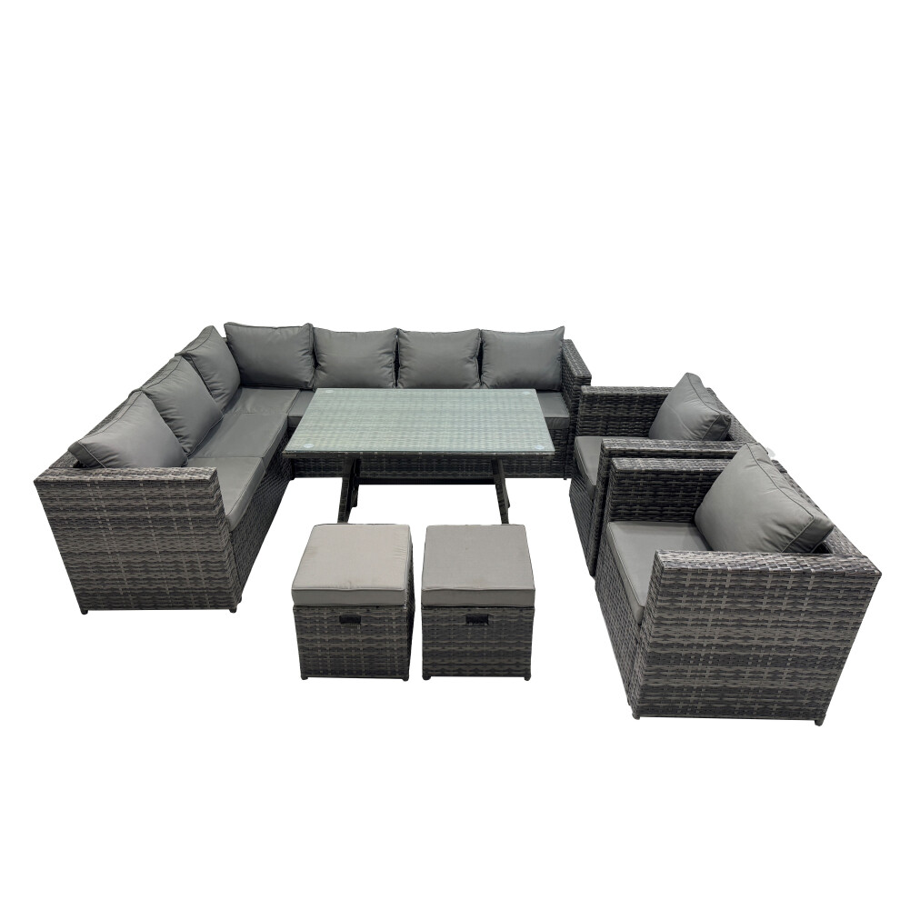 Fimous 10-Seater Outdoor Pe Rattan Sofa Set With With 2 Chair 2 Small Stools