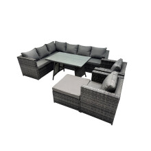 Fimous 9-seater Outdoor PE Rattan Sofa Set with with 2 Chair Big Stool