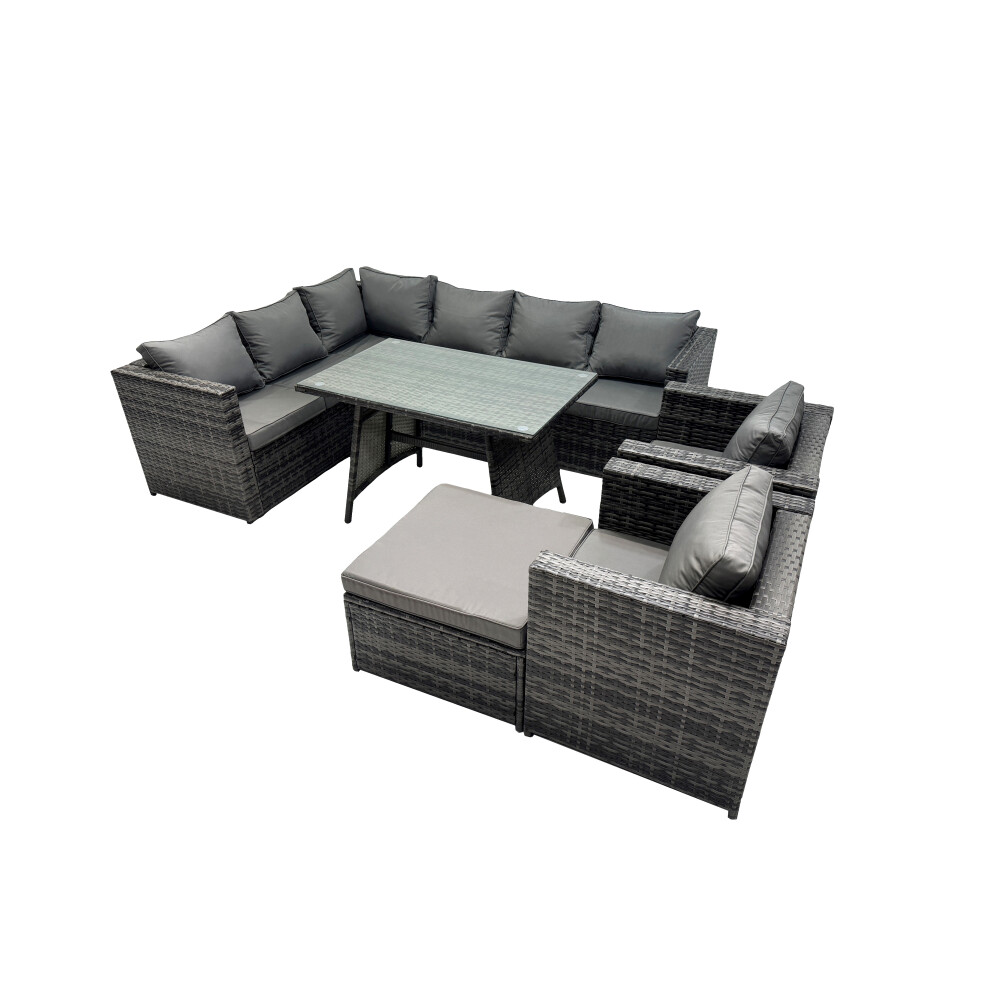 Fimous 9-Seater Outdoor Pe Rattan Sofa Set With With 2 Chair Big Stool