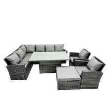 Fimous Poly Rattan Outdoor Patio Corner Sofa Set with Big Stool,2 Chairs
