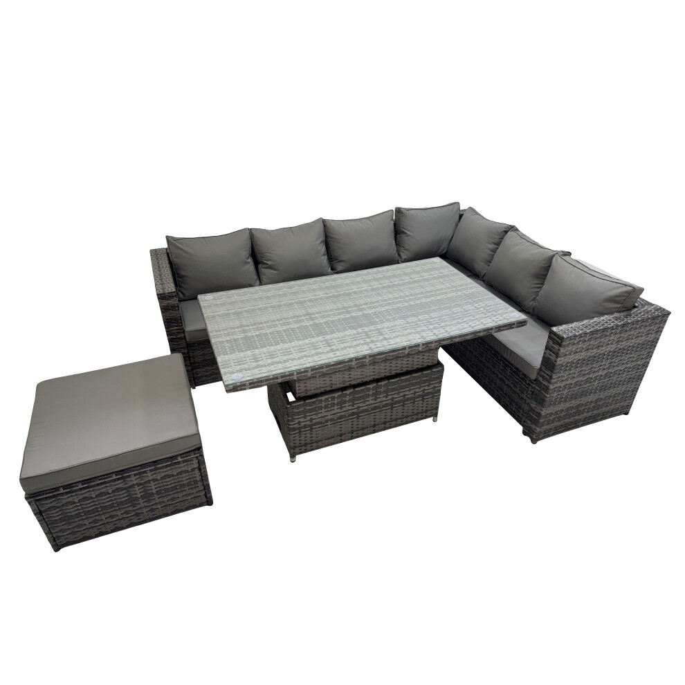 Fimous 7 Seater Rattan Corner Sofa Sets With Big Footstool Dark Mixed Grey