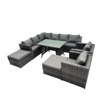 Fimous 10-seater Outdoor PE Rattan Sofa Set with with 2 Chair 2 Big Stools