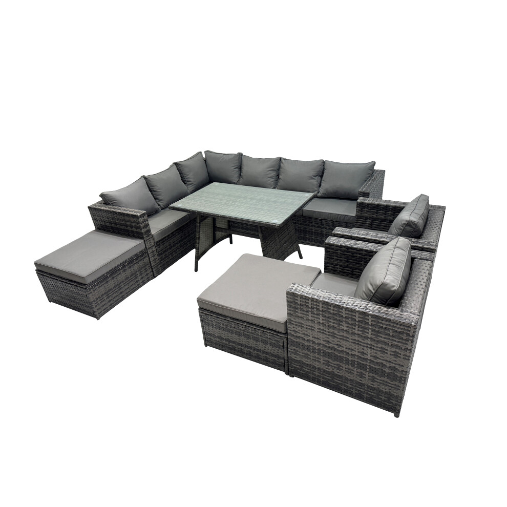 Fimous 10-Seater Outdoor Pe Rattan Sofa Set With With 2 Chair 2 Big Stools