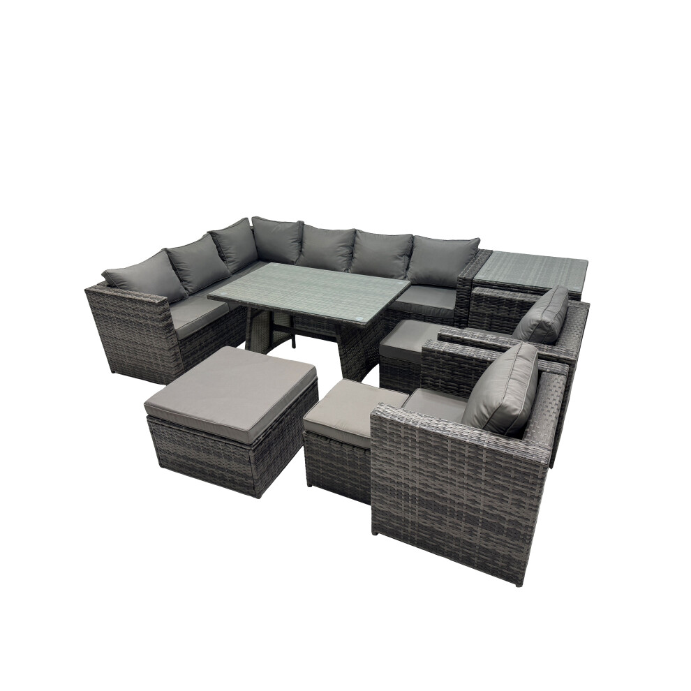 Fimous 11-Seater Outdoor Pe Rattan Sofa Set With With 3 Stools Side Table