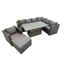 Fimous 8 Seater Rattan Corner Sofa Sets with Chair Big Stools Dark Grey Mixed
