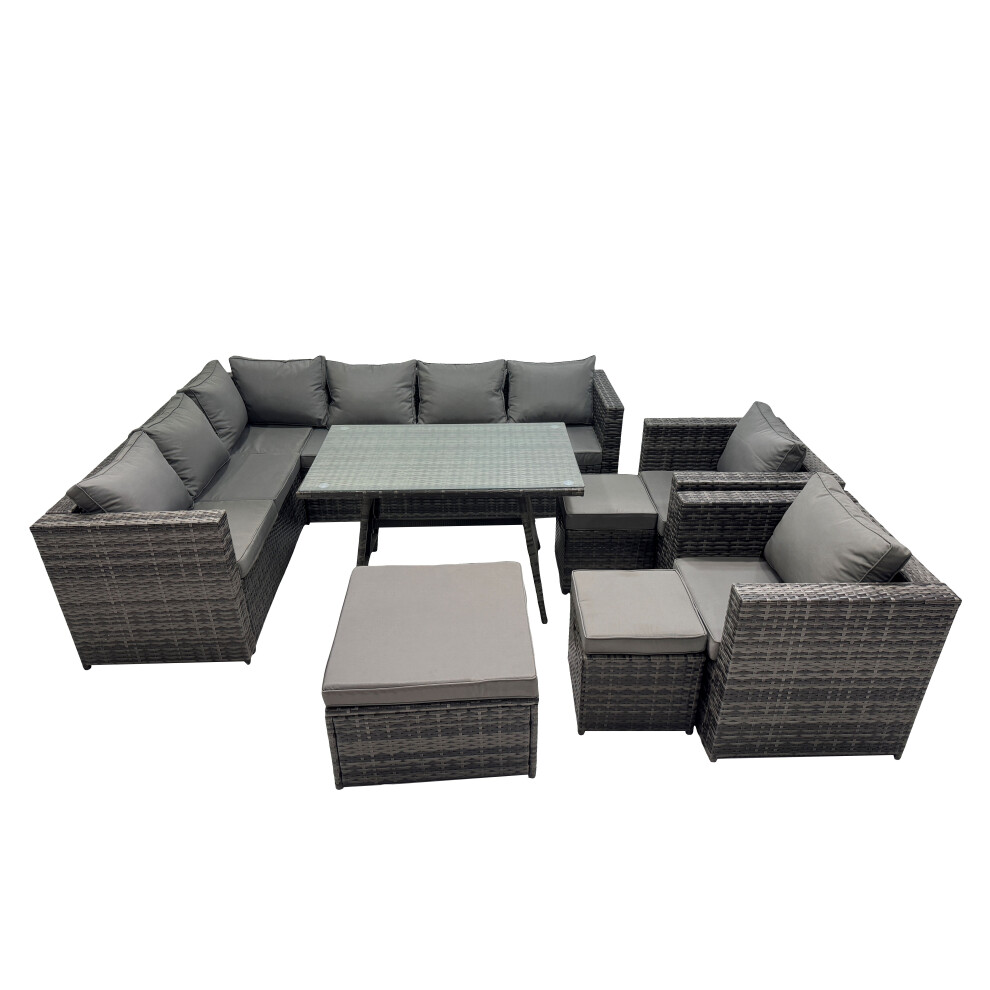 Fimous 11-Seater Outdoor Pe Rattan Sofa Set With With 2 Chair 3 Stools
