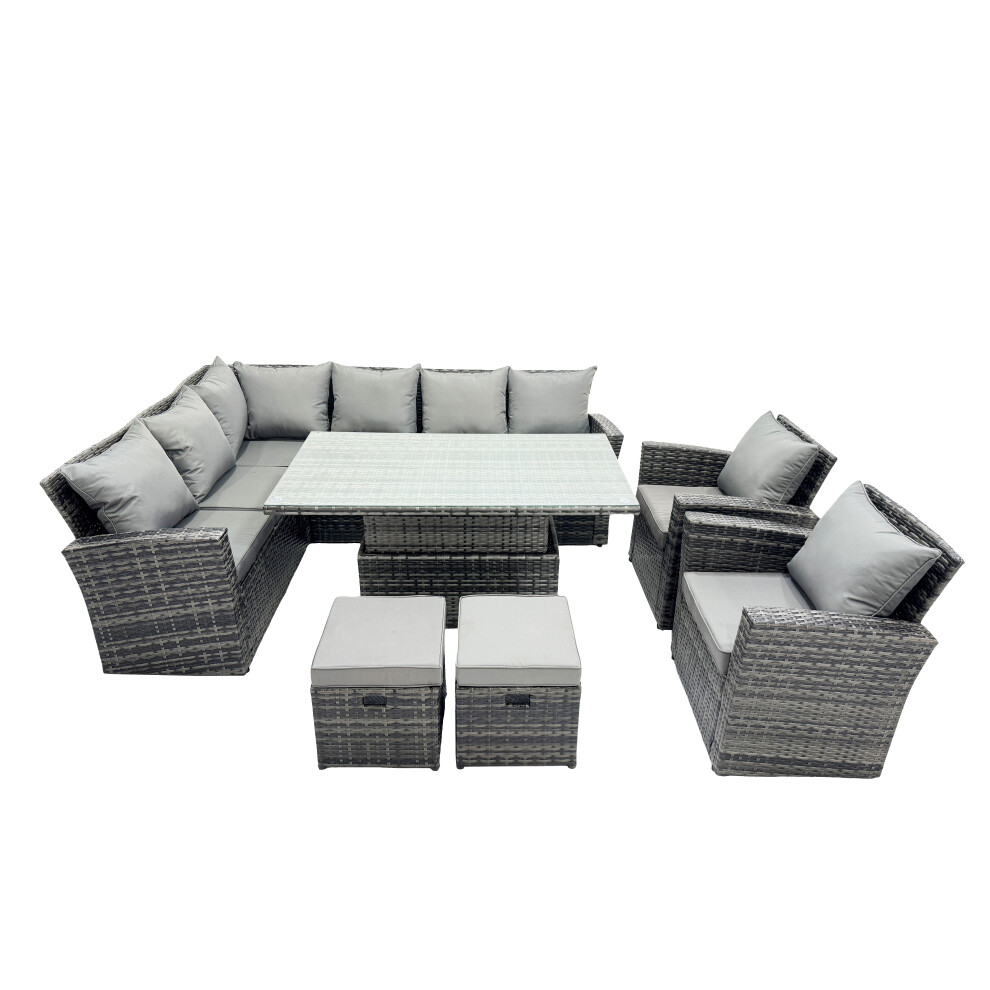 Fimous Poly Rattan Outdoor Patio Corner Sofa Set With 2 Small Stool,2 Chairs