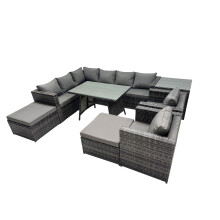 Fimous 10-seater Outdoor PE Rattan Sofa Set with with 2 Chair 2 Big Stools
