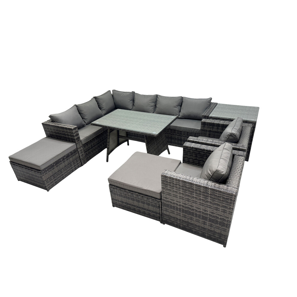 Fimous 10-Seater Outdoor Pe Rattan Sofa Set With With 2 Chair 2 Big Stools