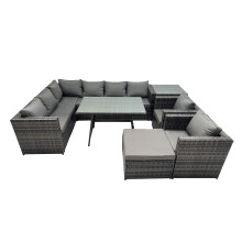 Fimous 9-seater Outdoor PE Rattan Sofa Set with with 2 Chair Stool Side Table