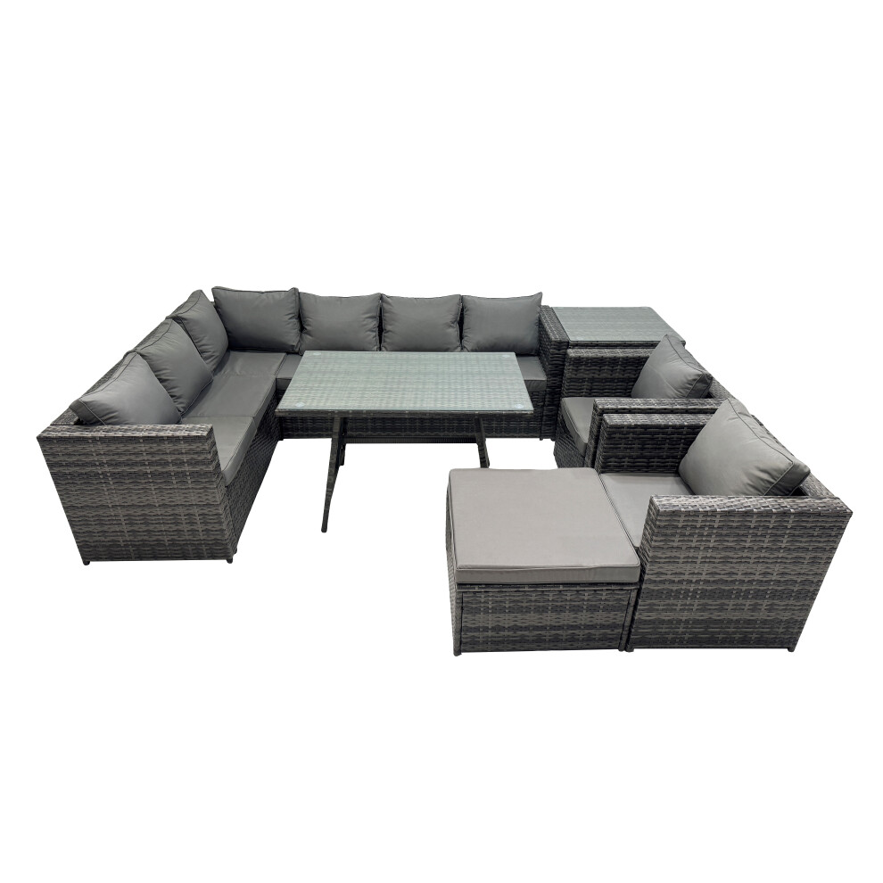 B&Q - 9-Seater Outdoor Pe Rattan Sofa Set With Dining Table Patio Garden Furniture Sets With 2 Chair Big Stool Side Table - Image 2