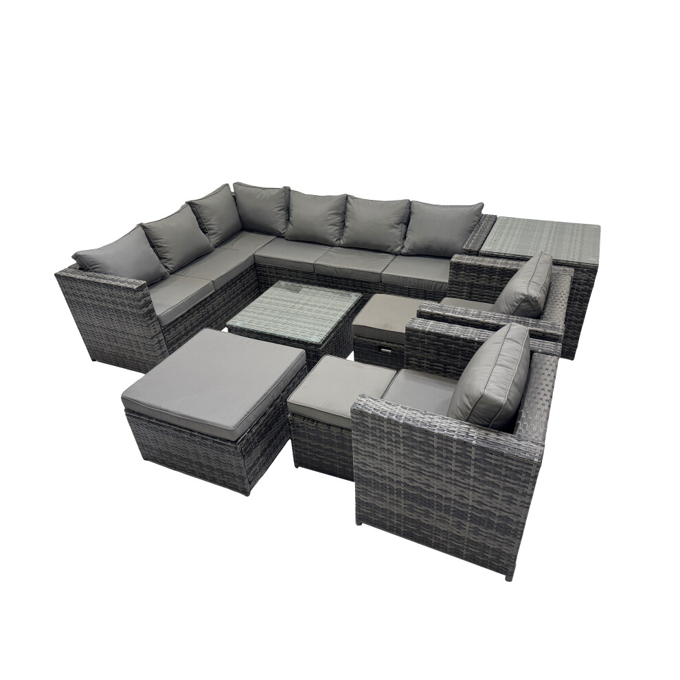 Fimous Dark/Grey Rattan Garden Furniture Patio Furniture Sets With Corner Sofa Square Coffee Table 3 Footstools Side Table Mixed - Image 2