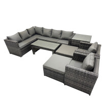 Fimous 8 Pieces Garden Furniture Corner Sofa Set & Chair Big Stool Side Table