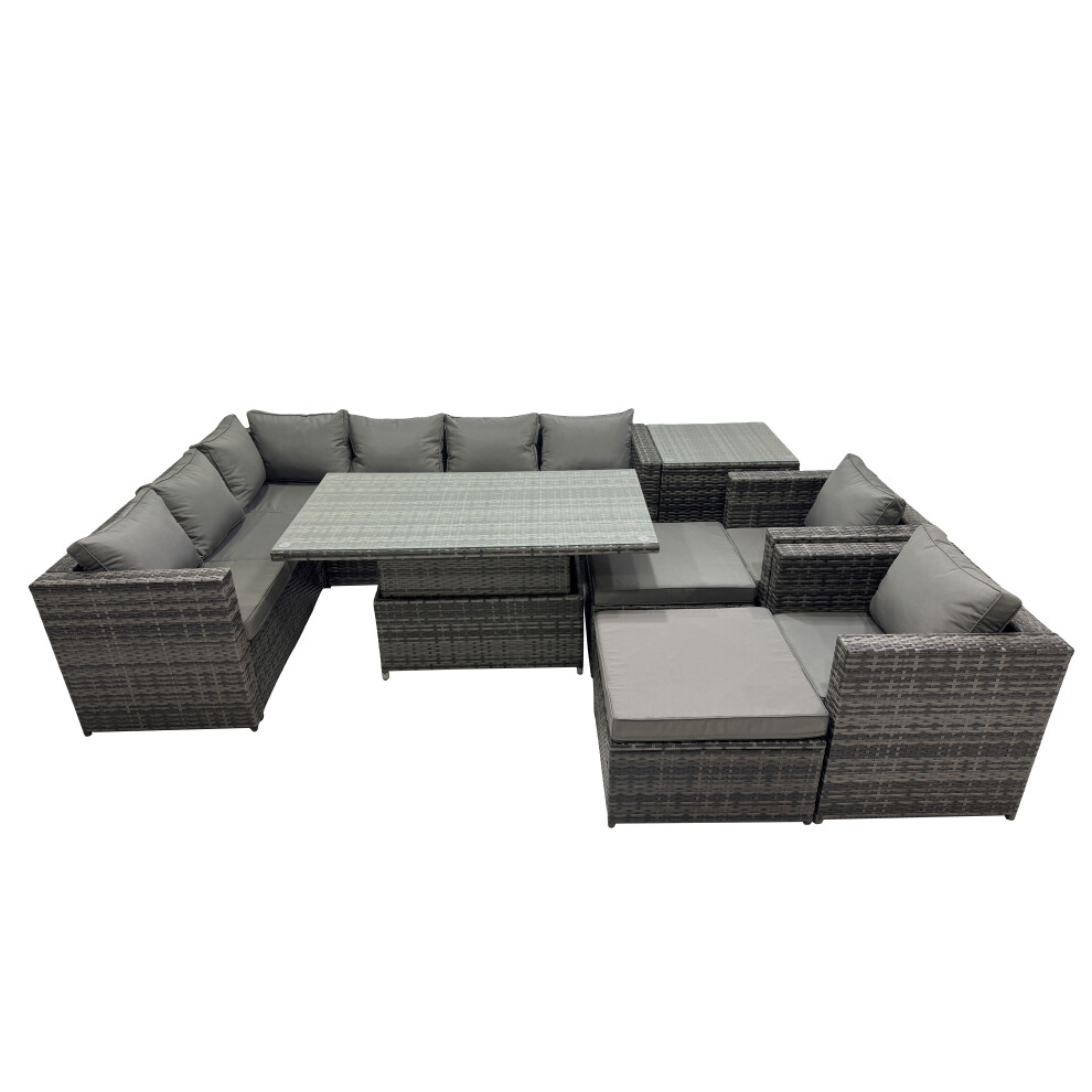 Fimous 10-Seater Rattan Garden Furniture Dining Set With 2 Big Stools