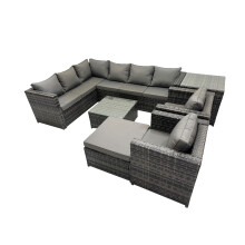 Fimous Patio Furniture Sets with Corner Sofa Square Coffee Table Big Stool