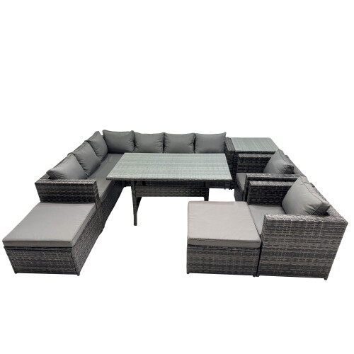 Fimous Fimous Outdoor PE Rattan Sofa Set with with 2 Big Stool Side Table 1
