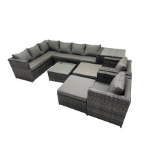 Fimous Patio Furniture Sets with Corner Sofa Square Coffee Table 2 Big Stool