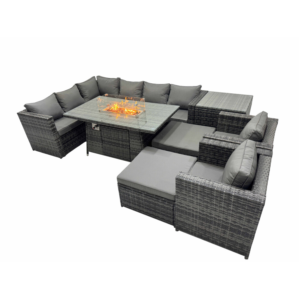 Fimous Rattan Garden Furniture Dining Set 10-Seater With 2 Stools Side Table