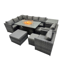 Fimous Rattan Garden Furniture Dining Set 11-seater with 3 Stool Side Table
