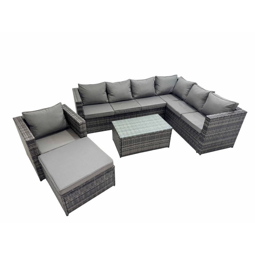Fimous Rattan Garden Furniture Set With Big Stool Chair Dark Mixed Grey